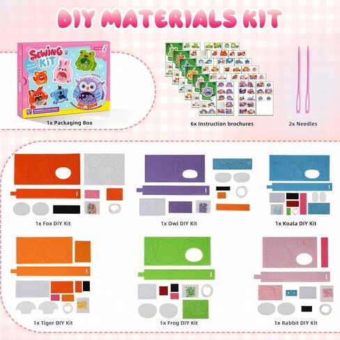 Gipony Sewing Kit for Kids Ages 6-12, Kids Sewing Kit with 6 DIY Forest Animal Craft Kits, Pre-Punched Felt & Instructions, Learn to Sew, Stitch Gifts for Girls, 6 & 7 Year Old Girl Birthday Gift in Kuwait