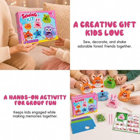 Gipony Sewing Kit for Kids Ages 6-12, Kids Sewing Kit with 6 DIY Forest Animal Craft Kits, Pre-Punched Felt & Instructions, Learn to Sew, Stitch Gifts for Girls, 6 & 7 Year Old Girl Birthday Gift in Kuwait