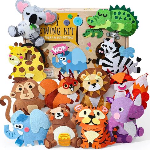 Toylink Wild Animal Sewing Kit for Kids Beginners, 12-in-1 Sew Your Own Felt Animals Craft Kit for Kids Girls Boys 6-8, 8-12, Fun and Educational Girls Birthday Gift Ideas in Saudi Arabia