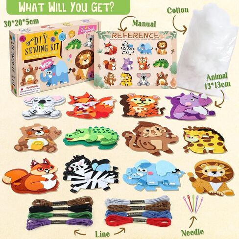 Toylink Wild Animal Sewing Kit for Kids Beginners, 12-in-1 Sew Your Own Felt Animals Craft Kit for Kids Girls Boys 6-8, 8-12, Fun and Educational Girls Birthday Gift Ideas in Saudi Arabia