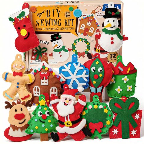 Cleboen Christmas Sewing Kit for Kids Beginners, 12-in-1 Sew Your Own Felt Christmas Ornaments Craft Kit for Kids Girls & Boys 6-8, 8-12, Fun and Educational Christmas Gift Ideas in Saudi Arabia