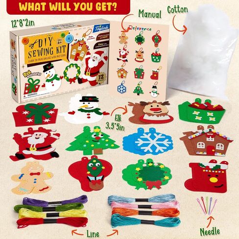 Cleboen Christmas Sewing Kit for Kids Beginners, 12-in-1 Sew Your Own Felt Christmas Ornaments Craft Kit for Kids Girls & Boys 6-8, 8-12, Fun and Educational Christmas Gift Ideas in Saudi Arabia
