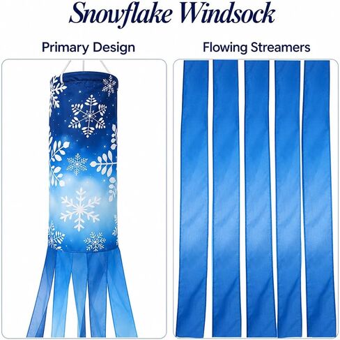Madrona Brands Winter Snowflake Windsock | Durable Outdoor Hanging Holiday Decoration | Yard, Patio, Garden and More | 60 Inch in Kuwait