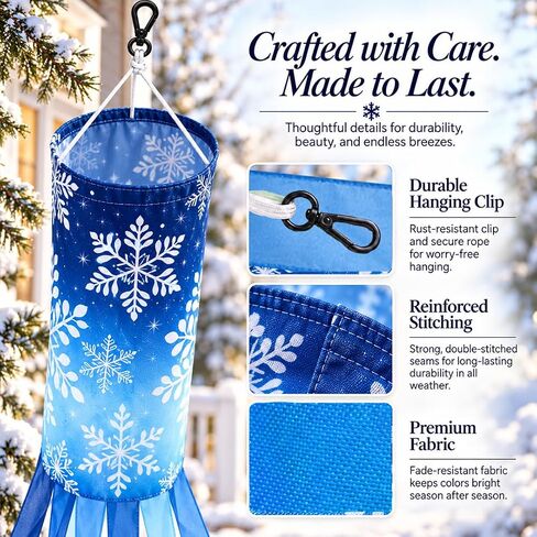 Madrona Brands Winter Snowflake Windsock | Durable Outdoor Hanging Holiday Decoration | Yard, Patio, Garden and More | 60 Inch in Kuwait