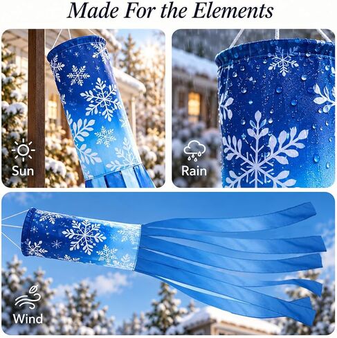 Madrona Brands Winter Snowflake Windsock | Durable Outdoor Hanging Holiday Decoration | Yard, Patio, Garden and More | 60 Inch in Kuwait