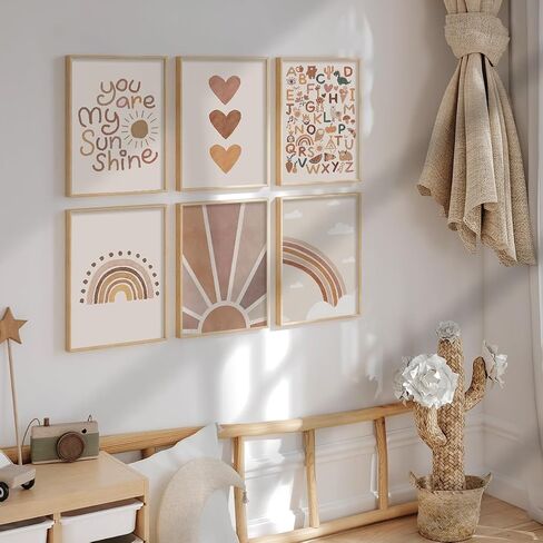 Canssape 6pcs Boho Baby Room Decor Poster, Canvas Wall Art Prints, Rainbow Nursery Wall Decor, Unframed Kids Wall Decor for Baby Girl Room Art, Heart Color, Animal Theme, Watercolor, 8x10 inch in Kuwait