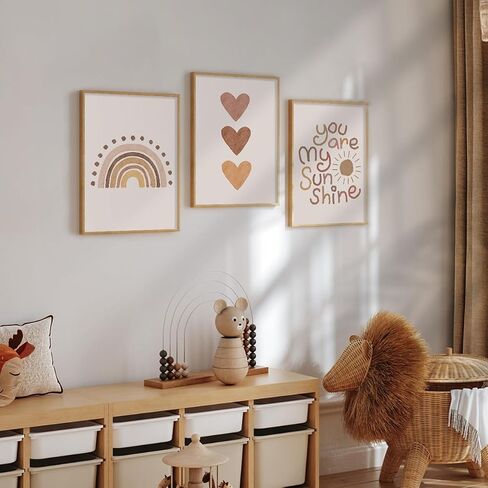 Canssape 6pcs Boho Baby Room Decor Poster, Canvas Wall Art Prints, Rainbow Nursery Wall Decor, Unframed Kids Wall Decor for Baby Girl Room Art, Heart Color, Animal Theme, Watercolor, 8x10 inch in Kuwait