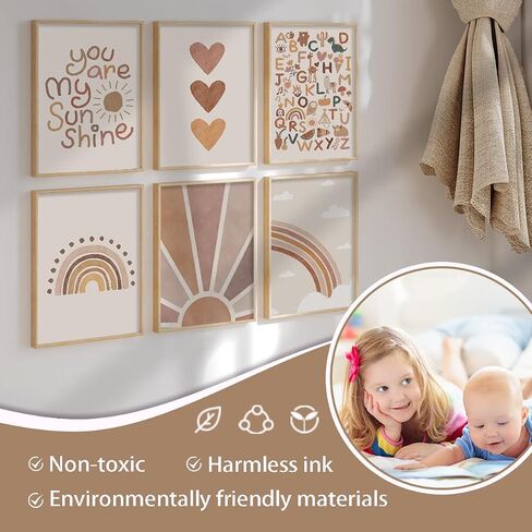 Canssape 6pcs Boho Baby Room Decor Poster, Canvas Wall Art Prints, Rainbow Nursery Wall Decor, Unframed Kids Wall Decor for Baby Girl Room Art, Heart Color, Animal Theme, Watercolor, 8x10 inch in Kuwait