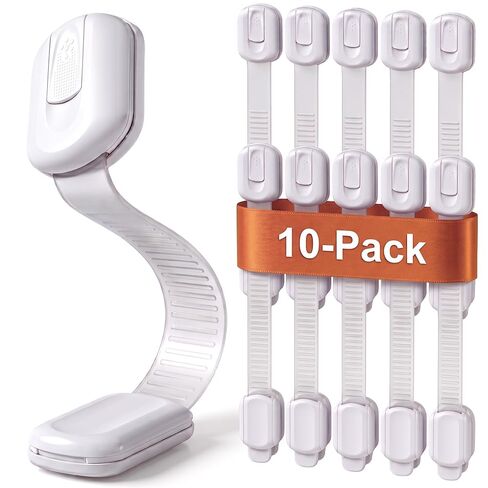 Child Safety Strap Locks (10 Pack) Baby Locks for Cabinets and Drawers, Toilet, Fridge & More. 3M Adhesive Pads. Easy Installation, No Drilling Required, White in Kuwait