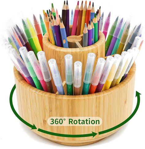 VaeFae 360 Rotating Bamboo Pen Holder for Desk, Art Supply Storage, Medium in Kuwait
