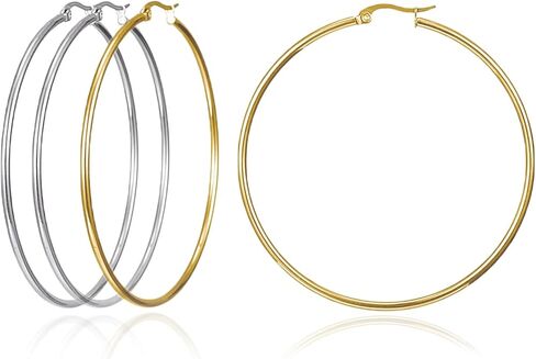 Huge Gold Hoop Earrings for Women - Plated Gold Stainless Steel Hooped Earrings for Women, 70-100mm Large Gold Hoop Earrings in Kuwait