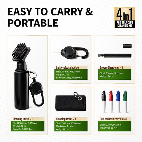 Golf Club Cleaner, 4-in-1 Kit with Water Brush, Groove Sharpener, Towel,Pen in Saudi Arabia
