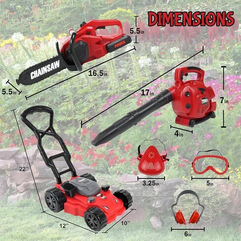 Kids Toy Lawn Mower, Leaf Blower and Chainsaw Set Landscaping Power Tools in Saudi Arabia