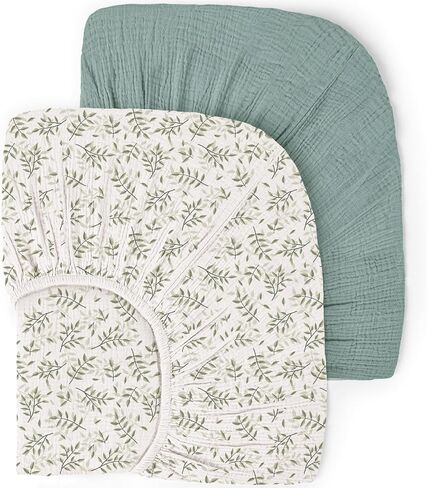 Mini Crib Sheets Muslin: Pack and Play Sheets for Boys and Girls - Cotton Fitted Crib Sheet for Pack N Play Mattress and Playard 2Pack 24"x38" in Kuwait