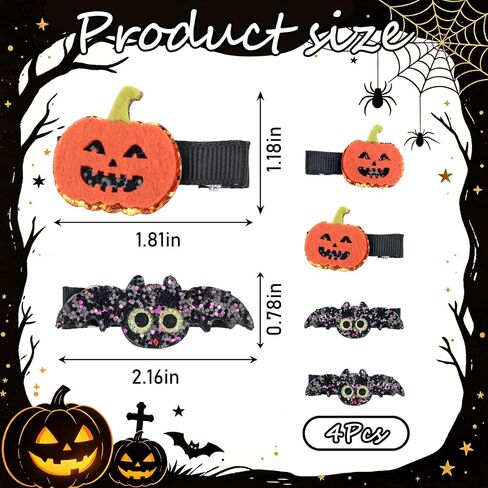 4PCS Bat Hair Bow Clips for Kids Girls Women Halloween Cute Black Bat Bows Clips with Wings Hairgrips Hair Accessories for Halloween Cosplay Costume Party Decorations in Kuwait