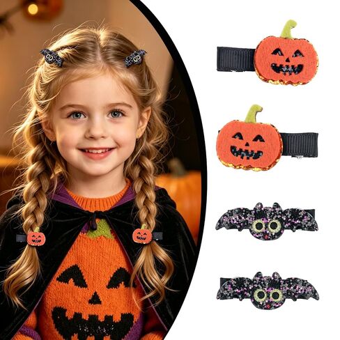 4PCS Bat Hair Bow Clips for Kids Girls Women Halloween Cute Black Bat Bows Clips with Wings Hairgrips Hair Accessories for Halloween Cosplay Costume Party Decorations in Kuwait