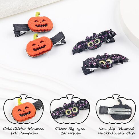 4PCS Bat Hair Bow Clips for Kids Girls Women Halloween Cute Black Bat Bows Clips with Wings Hairgrips Hair Accessories for Halloween Cosplay Costume Party Decorations in Kuwait