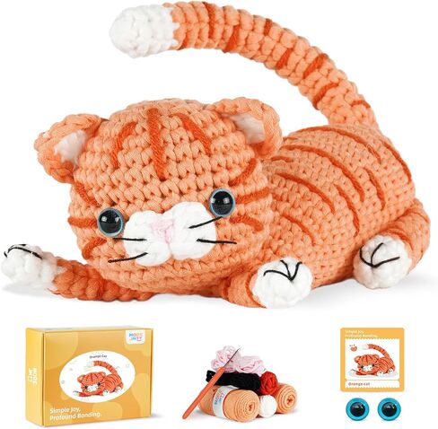 MOREJMTT Crochet kit for Beginners Adults, Learn to Crochet, Include Easy Knitting Soft Yarn, Step-by-Step Video Tutorial, Hook, Holiday Birthday Gift (Orange cat) in Saudi Arabia