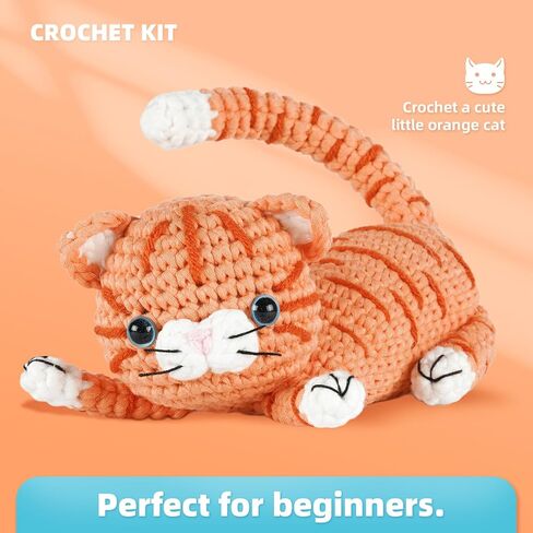 MOREJMTT Crochet kit for Beginners Adults, Learn to Crochet, Include Easy Knitting Soft Yarn, Step-by-Step Video Tutorial, Hook, Holiday Birthday Gift (Orange cat) in Saudi Arabia
