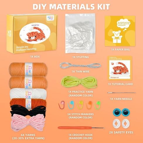 MOREJMTT Crochet kit for Beginners Adults, Learn to Crochet, Include Easy Knitting Soft Yarn, Step-by-Step Video Tutorial, Hook, Holiday Birthday Gift (Orange cat) in Saudi Arabia