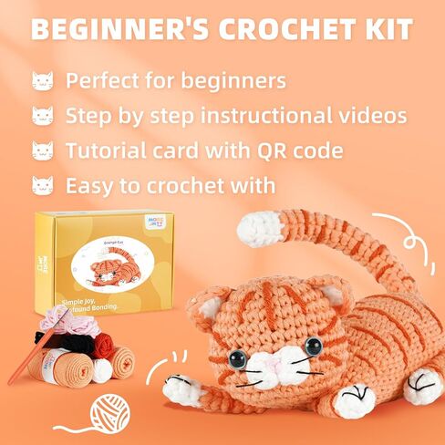 MOREJMTT Crochet kit for Beginners Adults, Learn to Crochet, Include Easy Knitting Soft Yarn, Step-by-Step Video Tutorial, Hook, Holiday Birthday Gift (Orange cat) in Saudi Arabia
