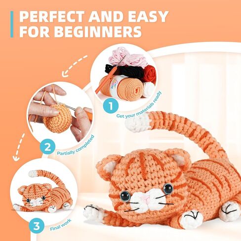 MOREJMTT Crochet kit for Beginners Adults, Learn to Crochet, Include Easy Knitting Soft Yarn, Step-by-Step Video Tutorial, Hook, Holiday Birthday Gift (Orange cat) in Saudi Arabia