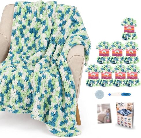 Aeelike Crochet Blanket Kit for Beginners, Khaki Chenille Loop Yarn in Kuwait