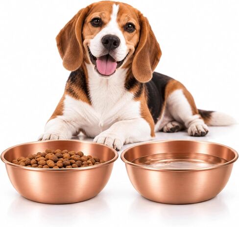 Hand Forged Pure Solid Copper Dog Bowl, 7.87 Inch Large Round Premium Pet Feeding Bowl for Food & Water, Heavy Duty Copper Bowl for Dogs, Cats & All Household Pets (2) in Saudi Arabia
