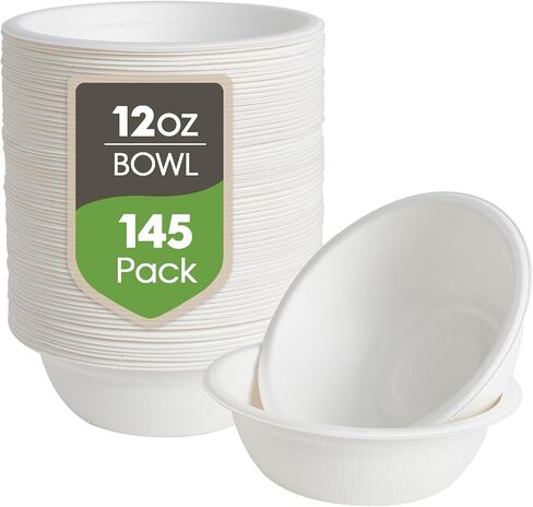 ECOLipak 12 oz Paper Bowls, [150-Pack] Compostable Paper Bowls Bulk, Heavy-duty Disposable Soup Bowls for Hot And Cold Food in Kuwait
