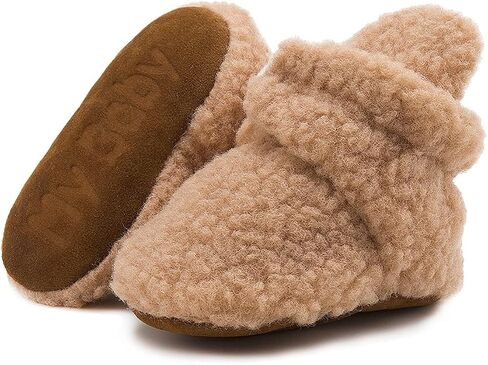 ohsofy Newborn Baby Cotton Booties Stay On Slipper Winter Warm Soft Shoes Non-Skid Infant Ankle Boots Crib Shoes in Kuwait