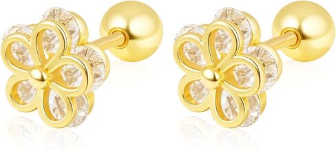 THOKUNA 925 Sterling Silver 18K Gold Plated Cubic Zirconia Screw Back Cute Flower Stud Earrings for Women and Girl in Saudi Arabia