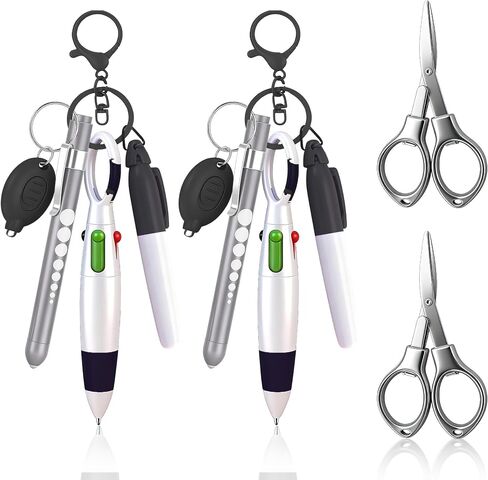 12 Pcs Nurse Pen Set, Nurse Badge Accessories, With Permanent Marker, Retractable Ballpoint Pen, Foldable Scissors, LED Flashlight Keychain, and Keychain Clip, Silver in Saudi Arabia