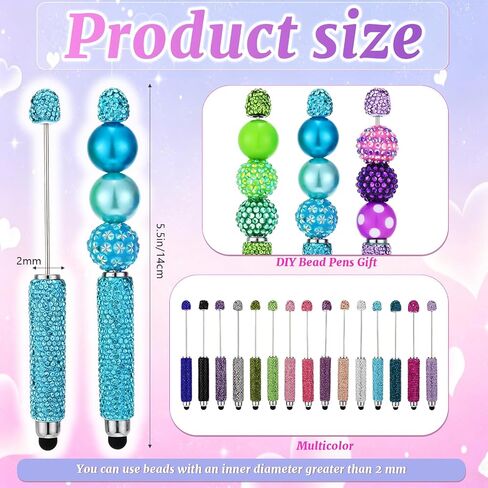 15-Pcs Beadable Pens Bulk Bedazzling Kit with Rhinestone Stylus Pens DIY Beaded Bling Pens for Touch Screen & Craft in Kuwait