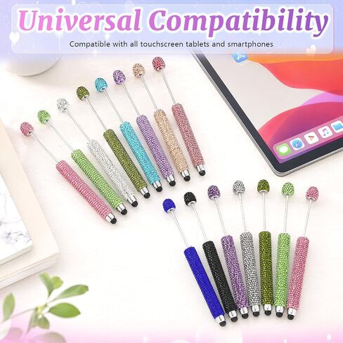 15-Pcs Beadable Pens Bulk Bedazzling Kit with Rhinestone Stylus Pens DIY Beaded Bling Pens for Touch Screen & Craft in Kuwait