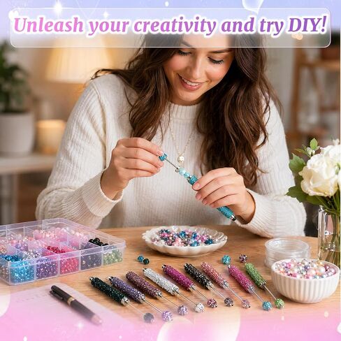 15-Pcs Beadable Pens Bulk Bedazzling Kit with Rhinestone Stylus Pens DIY Beaded Bling Pens for Touch Screen & Craft in Kuwait