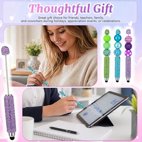 15-Pcs Beadable Pens Bulk Bedazzling Kit with Rhinestone Stylus Pens DIY Beaded Bling Pens for Touch Screen & Craft in Kuwait