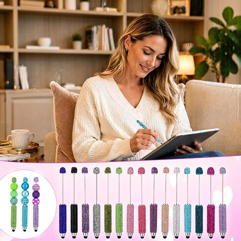 15-Pcs Beadable Pens Bulk Bedazzling Kit with Rhinestone Stylus Pens DIY Beaded Bling Pens for Touch Screen & Craft in Kuwait