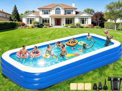Extra Large Inflatable Swimming Pool for Adults - 180'' x 76'' x 22'' Extra Large Blow-Up Pool Oversized Thickened Family with Pump, 15FT Extra Long Inflatable Pools for Backyard, Easy Set Big Pool in Kuwait