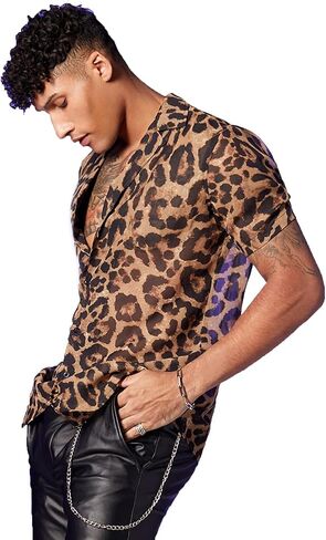 OYOANGLE Men's Paisley Graphic Sheer Mesh Short Sleeve Round Neck Blouse Top in Kuwait