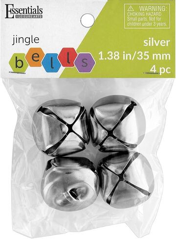 Essentials By Leisure Arts Jingle Bells 35mm Silver 4pc - Large Silver Craft Bells for Holiday Decorations, Ornaments, DIY Projects, Costumes, and Jewelry in Kuwait