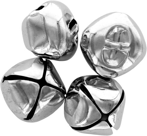 Essentials By Leisure Arts Jingle Bells 35mm Silver 4pc - Large Silver Craft Bells for Holiday Decorations, Ornaments, DIY Projects, Costumes, and Jewelry in Kuwait