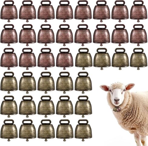 40 PCS Mini Cow Bells Bulk, Goat Bells for Collars, Antique Iron Metal Animal Copper Bell, Small Cowbell for Farm Pets Christmas Decor (20 Red Bronze, 20 Green Bronze) in Kuwait