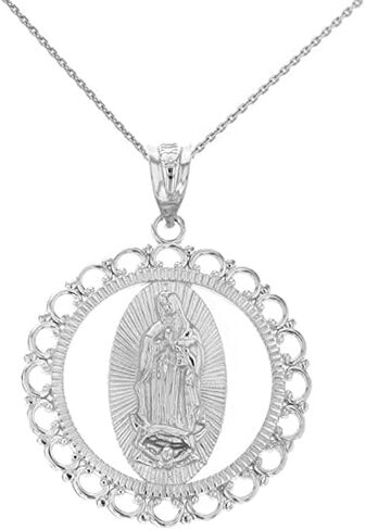 .925 Sterling Silver Our Lady of Guadalupe Miraculous Immaculate Conception Catholic Pendant Necklace - Choice of Pendant Only or Chain Length in Kuwait