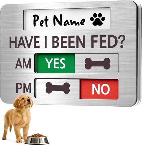 Pet Feeding Reminder Supplies with Built-in DIY Name Slot, Feed Tracker for Dog Cat & Household Pets, Prevent Overfeeding or Missed Feeds, Includes Acrylic Cover, Tapes, Black, 6.5"x4.5" in Kuwait