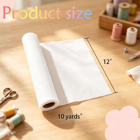 Ultra Soft Embroidery Stitch Cover12"x10 Yd, Iron-On Stabilizer - White in Saudi Arabia