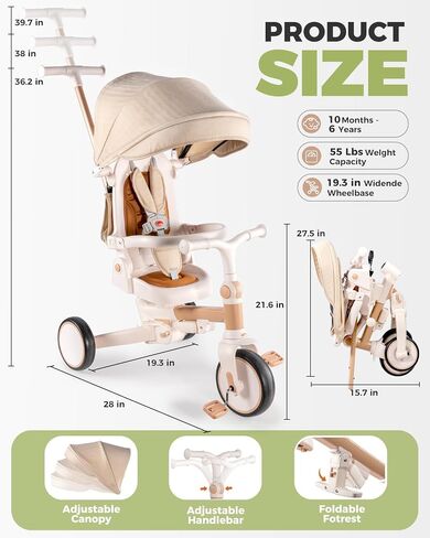 7-in-1 Tricycle for Toddlers 1-3 Years Gift, Foldable Baby Trike Stroller in Kuwait