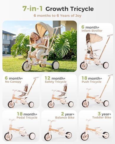 7-in-1 Tricycle for Toddlers 1-3 Years Gift, Foldable Baby Trike Stroller in Kuwait