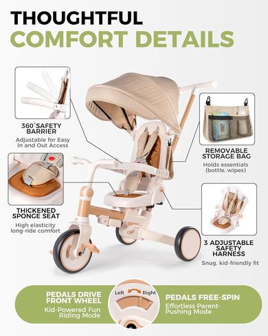 7-in-1 Tricycle for Toddlers 1-3 Years Gift, Foldable Baby Trike Stroller in Kuwait