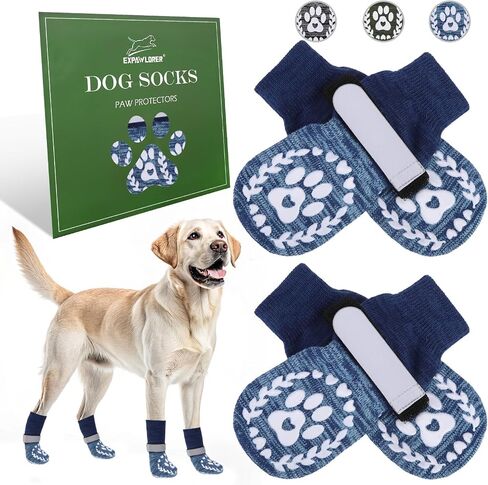 EXPAWLORER Dog Socks to Prevent Licking and Slipping, Summer Dog Shoes for Hot Pavement, Paw Protectors for Hardwood Floors Anti-Slip, Dog Booties for Small Medium Large Senior Dogs, Navy Blue L in Saudi Arabia
