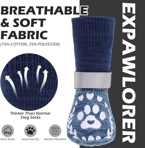 EXPAWLORER Dog Socks to Prevent Licking and Slipping, Summer Dog Shoes for Hot Pavement, Paw Protectors for Hardwood Floors Anti-Slip, Dog Booties for Small Medium Large Senior Dogs, Navy Blue L in Saudi Arabia